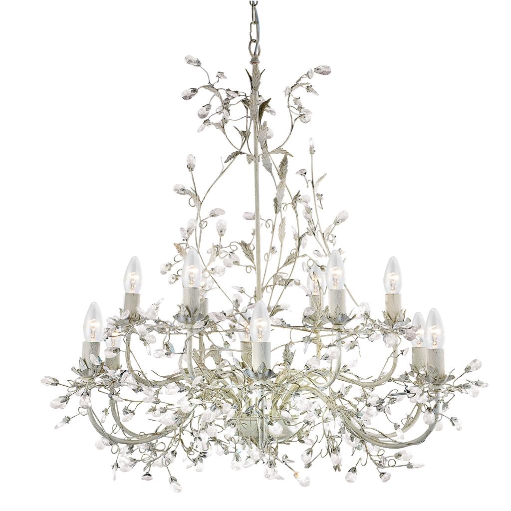 Alamandite 12Lt Pendant - Cream & Gold Metal & Glass Drops