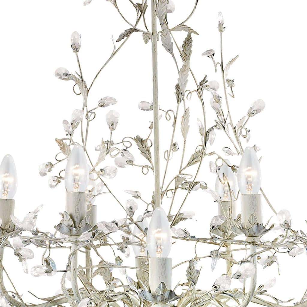 Alamandite 12Lt Pendant - Cream & Gold Metal & Glass Drops