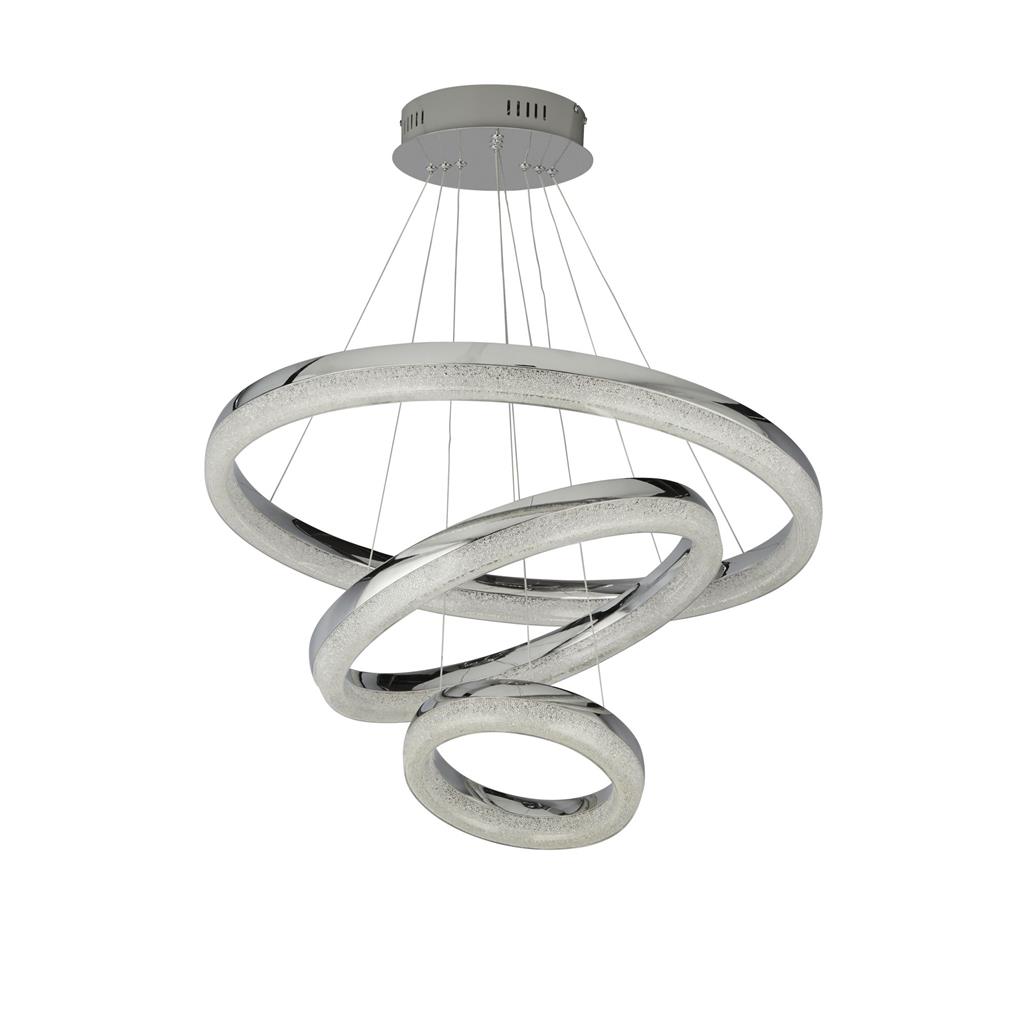 Circle 3Lt Pendant - Chrome Metal & Crushed Ice Effect Glass