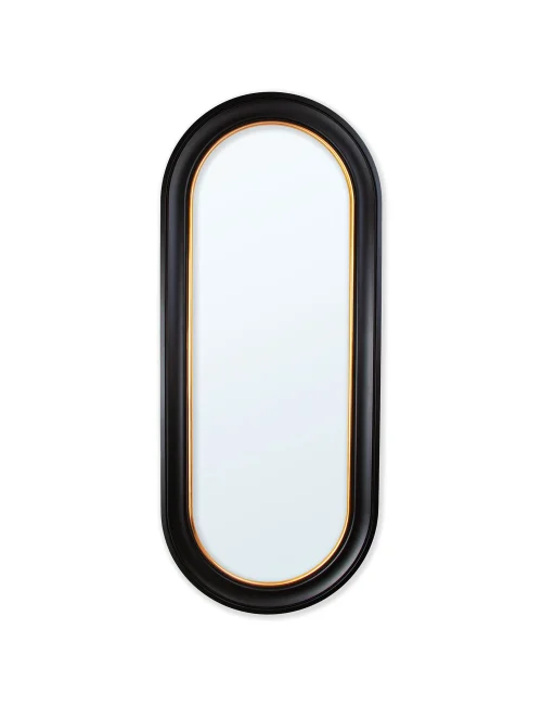 black and gold pill shaped mirror