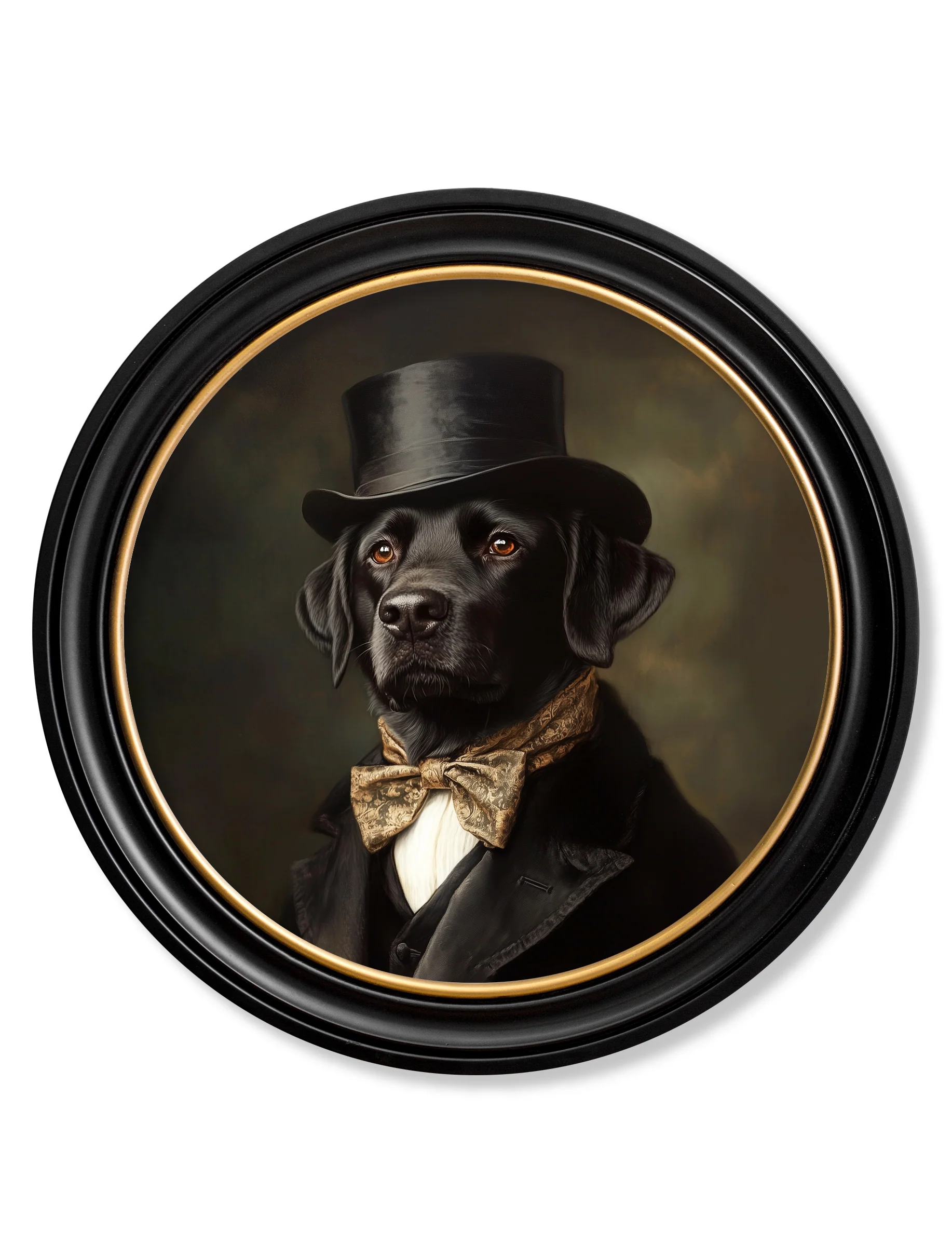 wall art of a black labrador in a suit