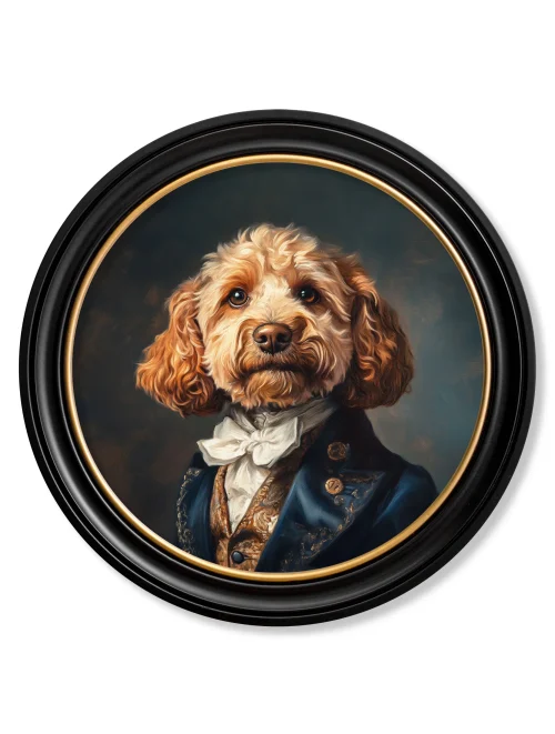 Wall art of a cockapoo dog in a suit