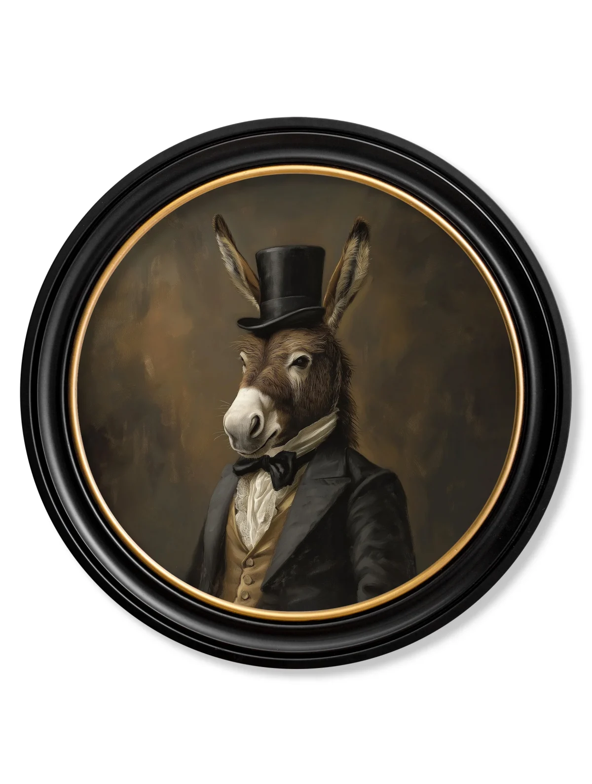 wall art of a donkey in a suit