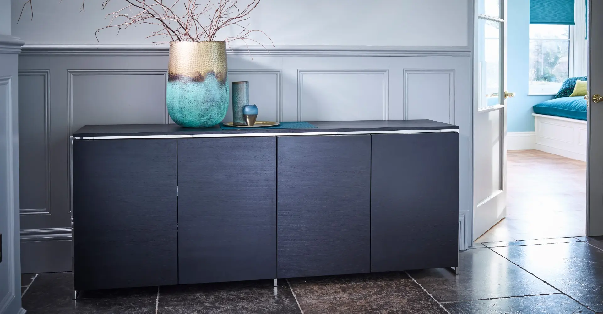 Modern luxury sideboard styled with decor items
