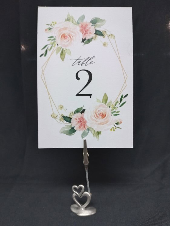 Silver Double Heart Table Number Holder Clip