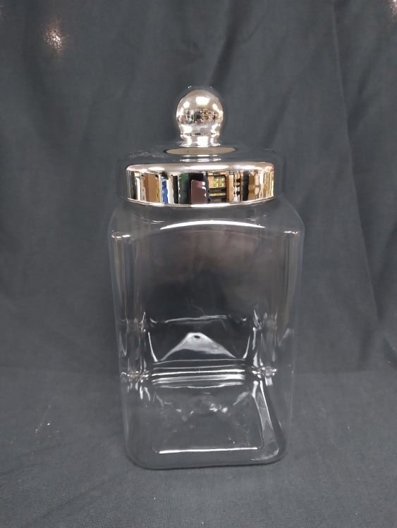 Rectangular Plastic Candy Jar w/ Silver Lid