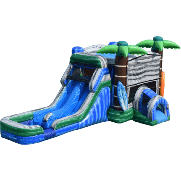 Tropical Double Lane Slide And Bounce Combo Waterslide