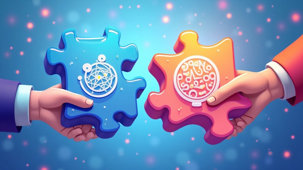 Merged network organizations represented by puzzle pieces joined together