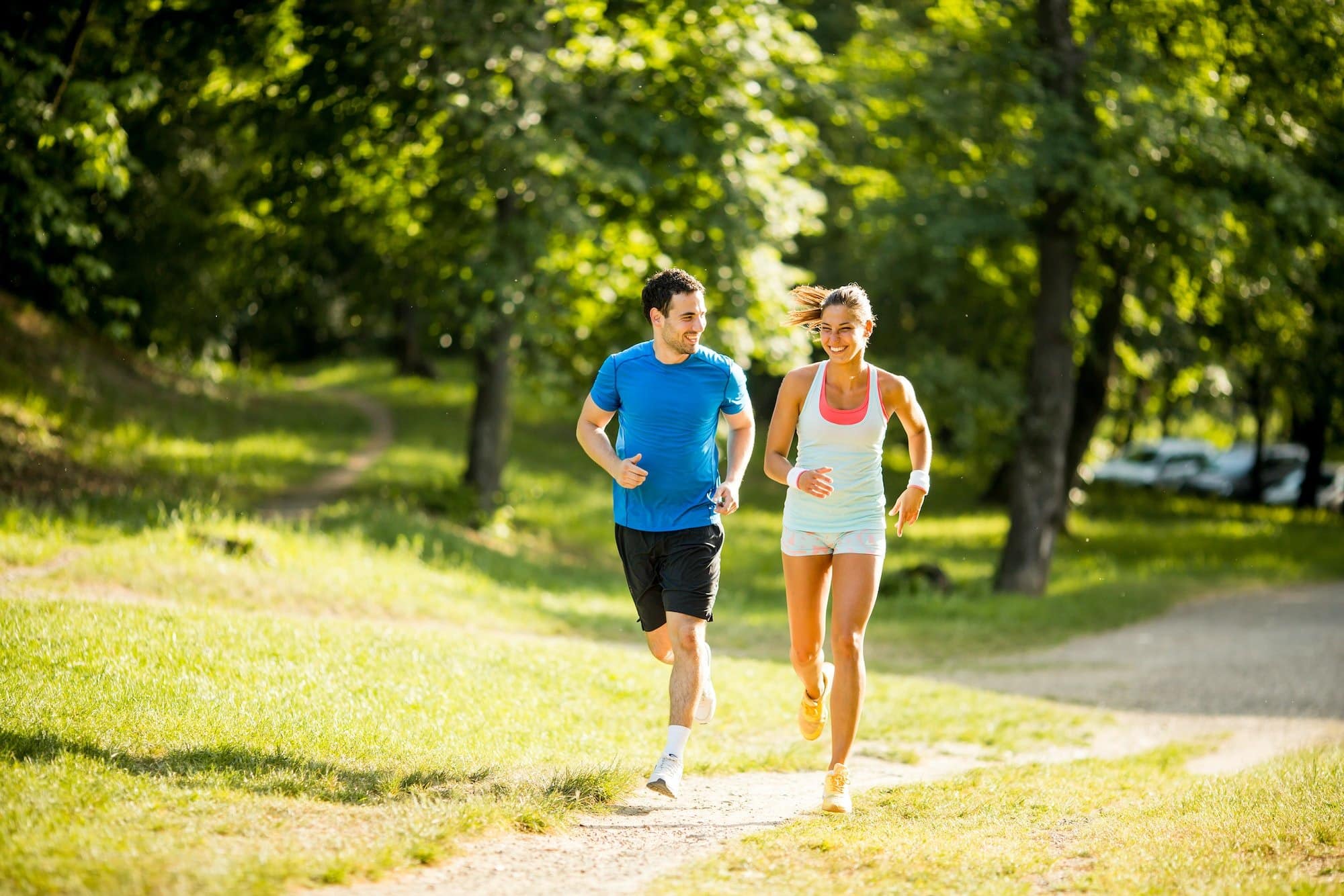 Young couple running