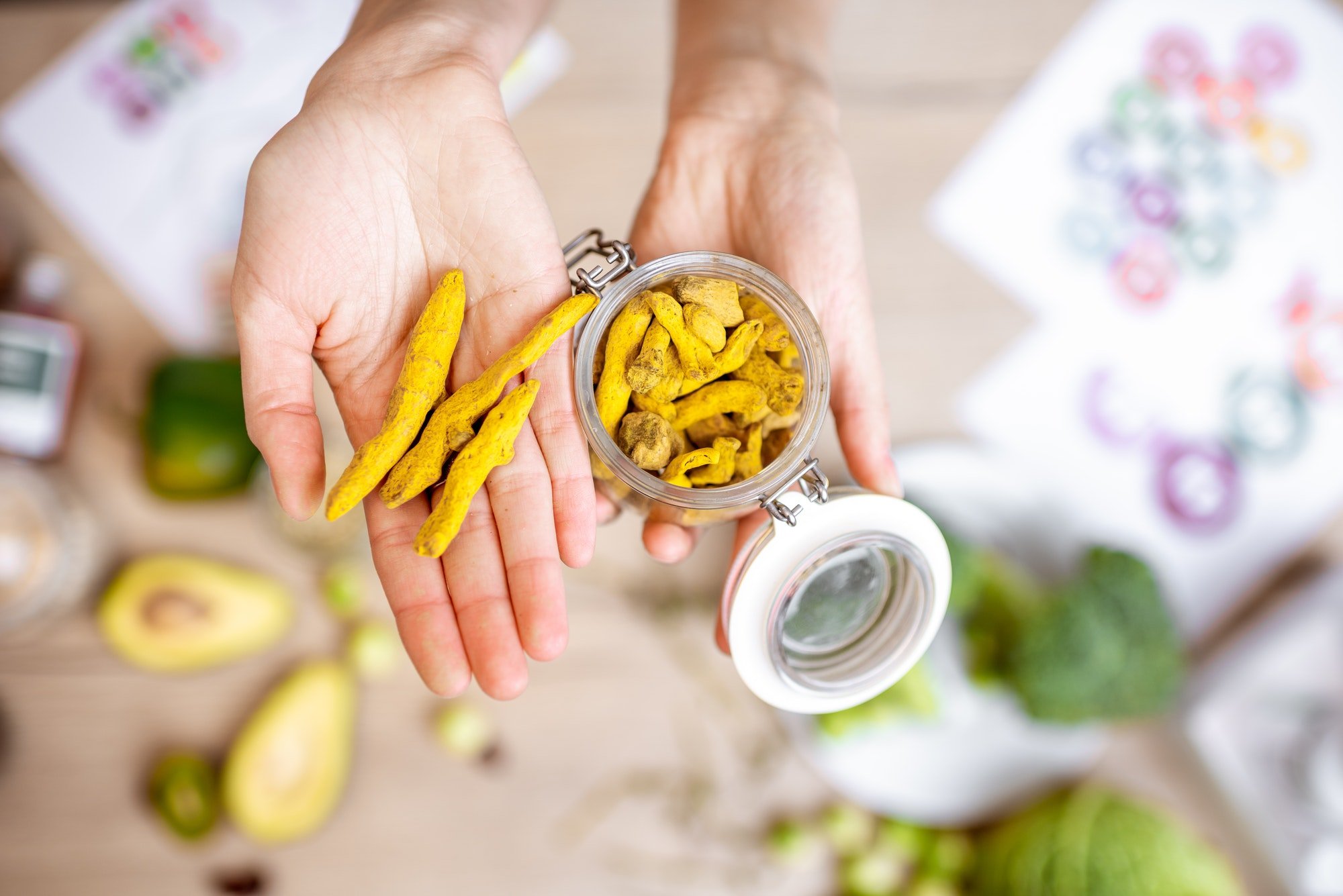 turmeric root with food ingredients