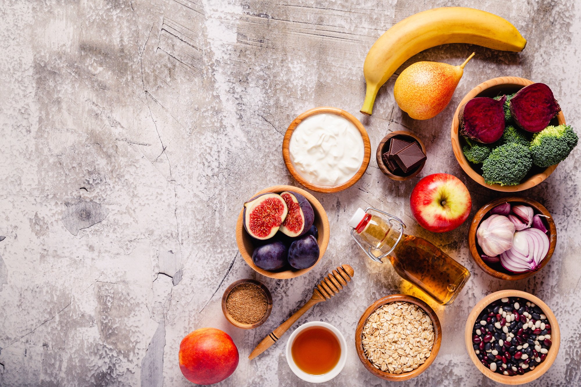 Products for healthy bowel. Natural food for gut.