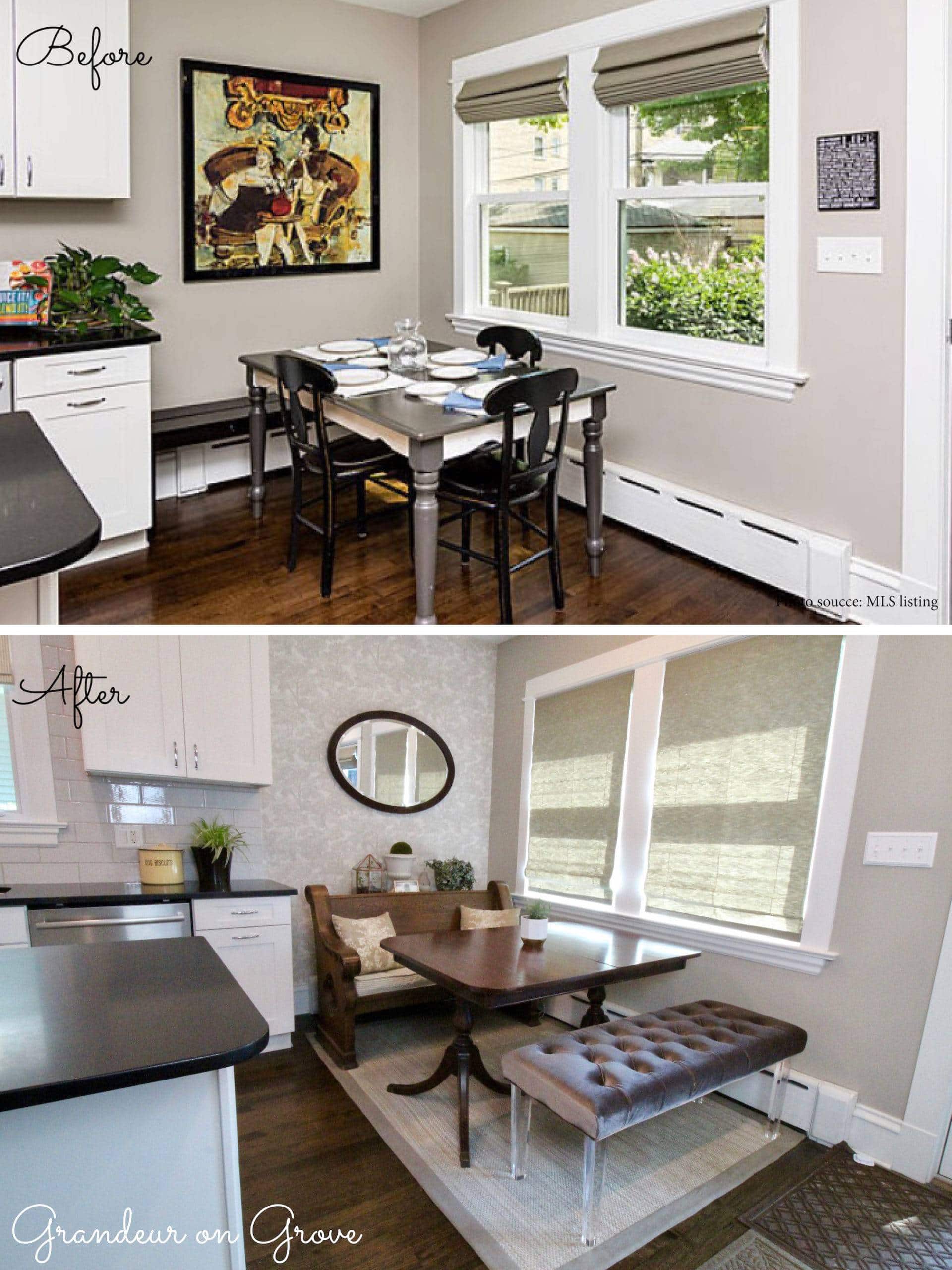 before & after pictures of a breakfast nook