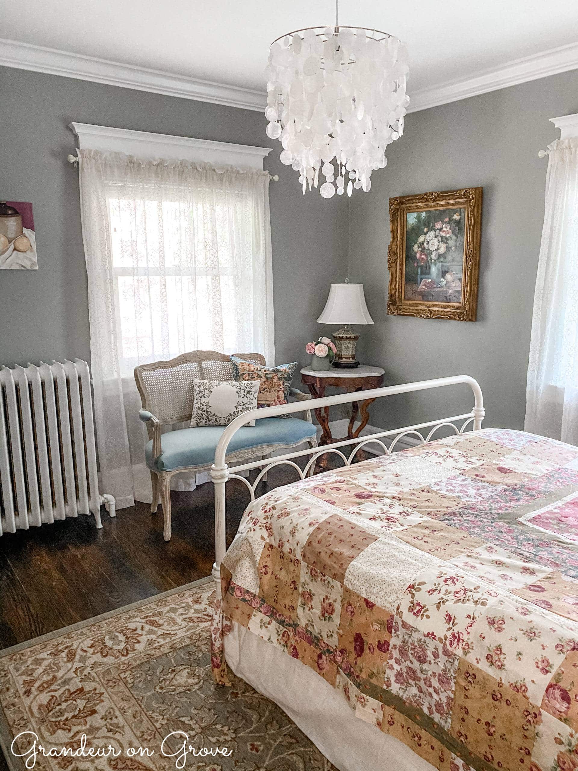 Guest bedroom with bed and bench