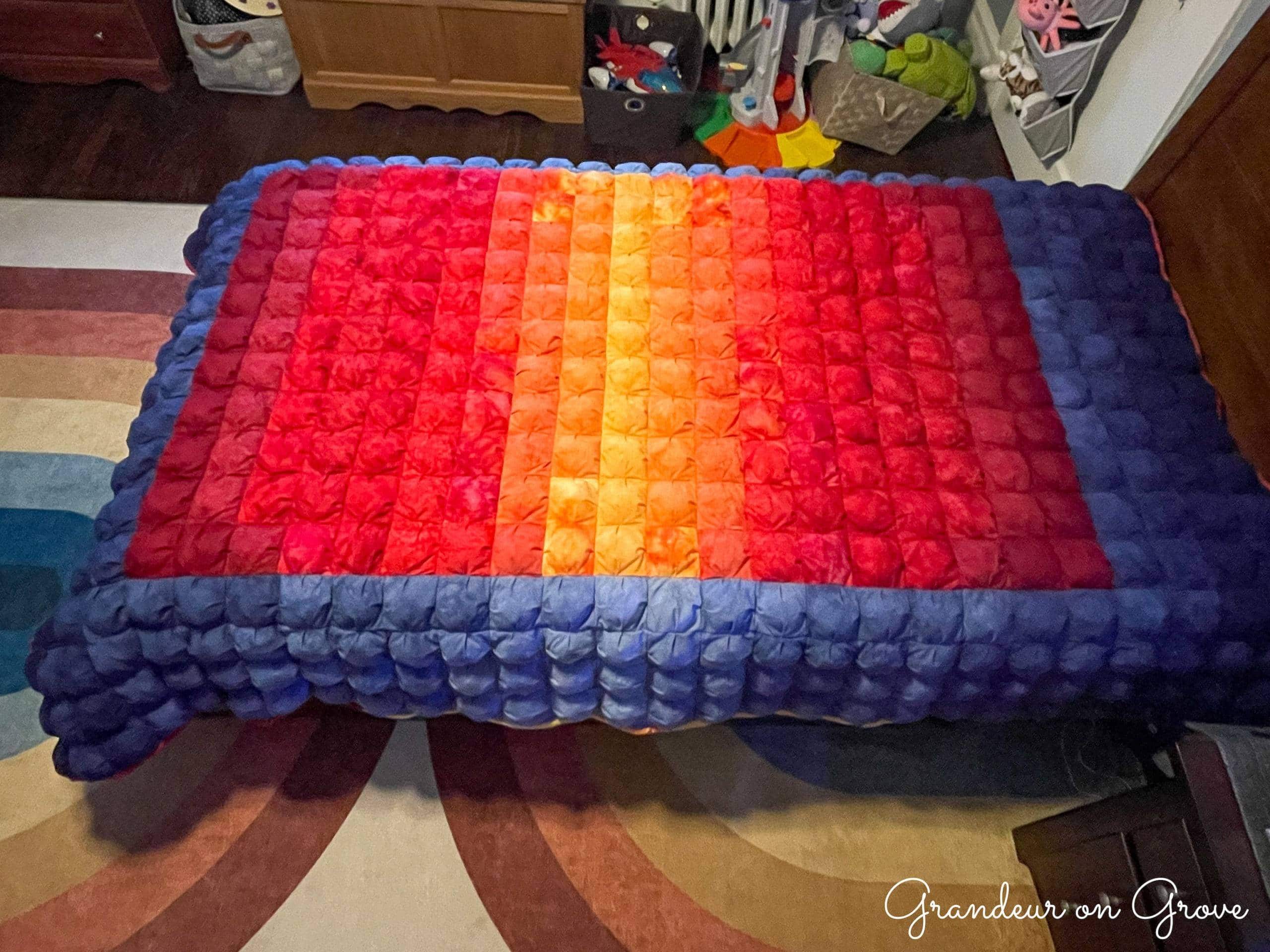 overhead view of puff quilt