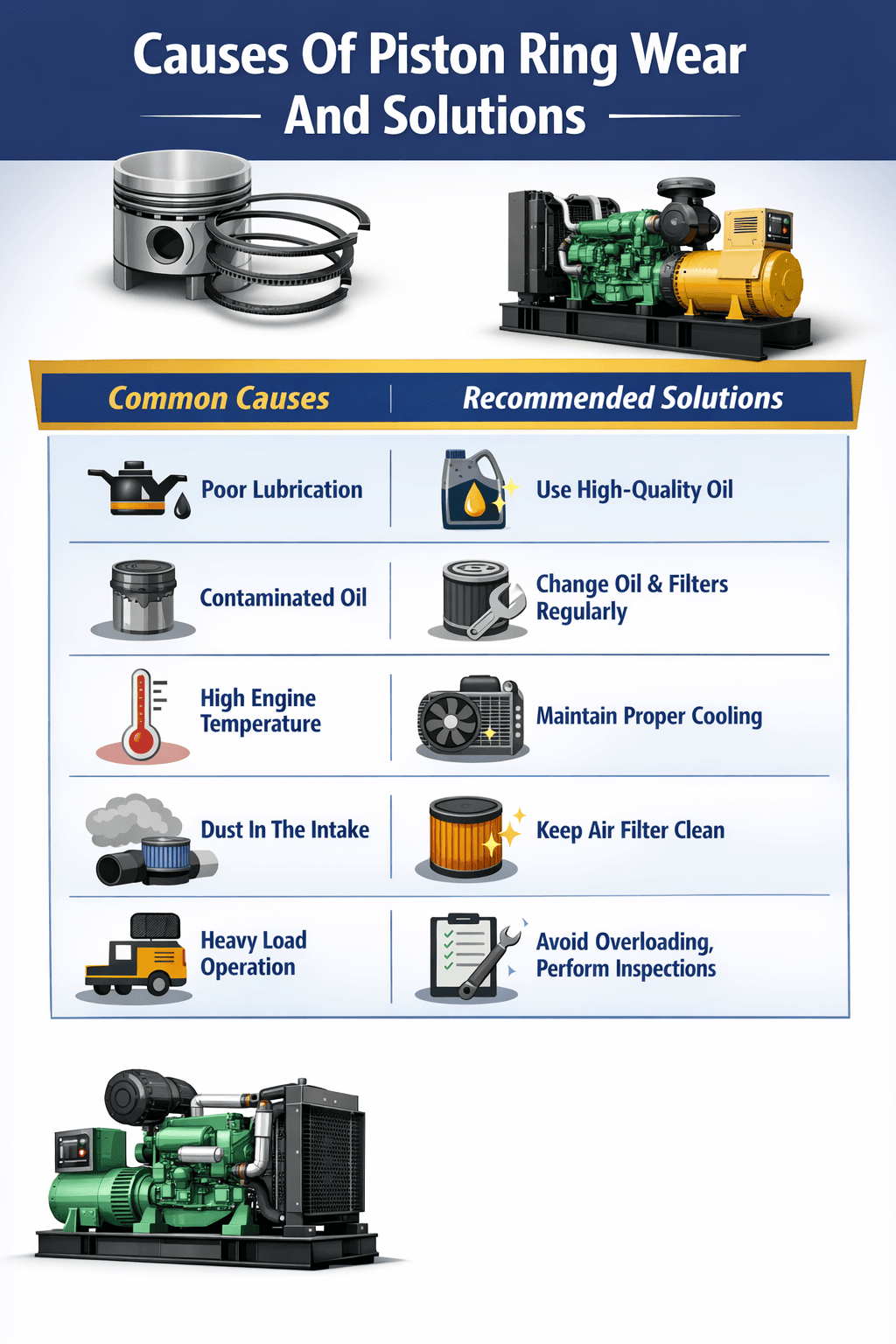 Common causes of piston ring wear