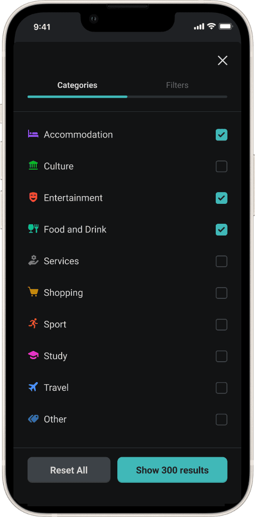ISIC app filters