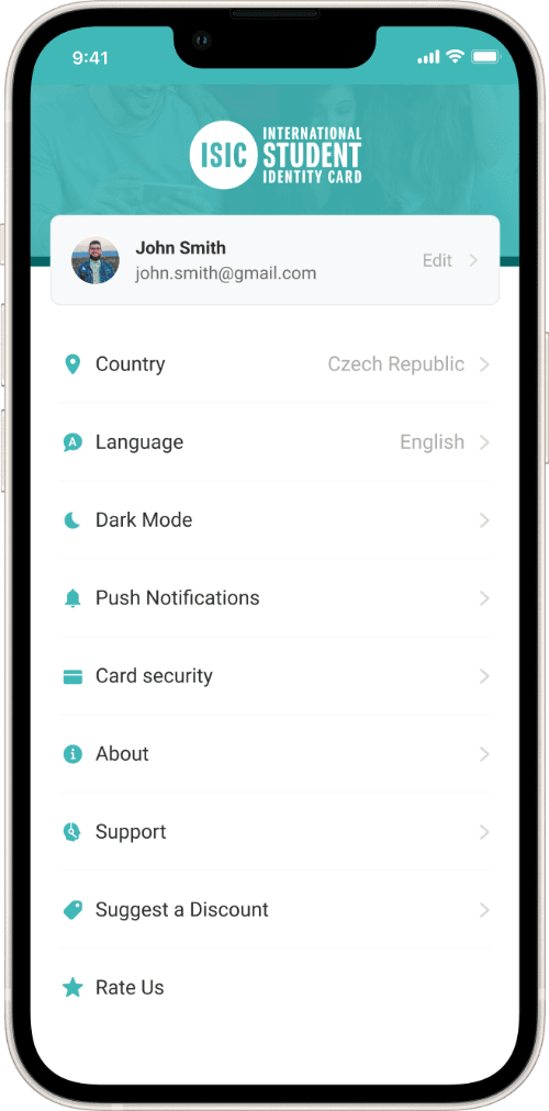 ISIC app settings