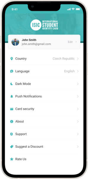 ISIC app settings