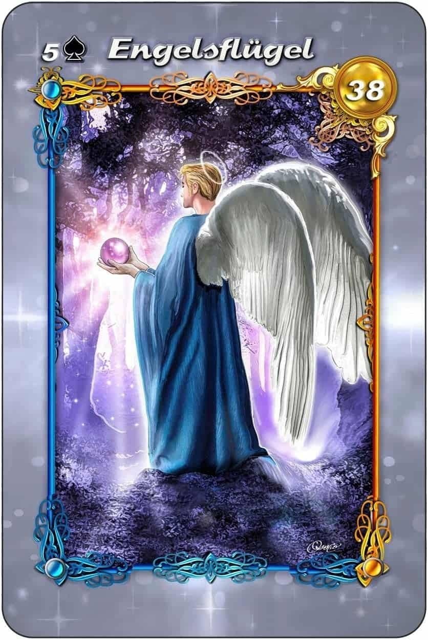 Jetzt online kaufen! Lenormandkarten zum Kartenlegen – Das Licht und Schatten Lenormand mit eleganten bunten Motiven und 7 Extra-Karten -Engelsflügel.