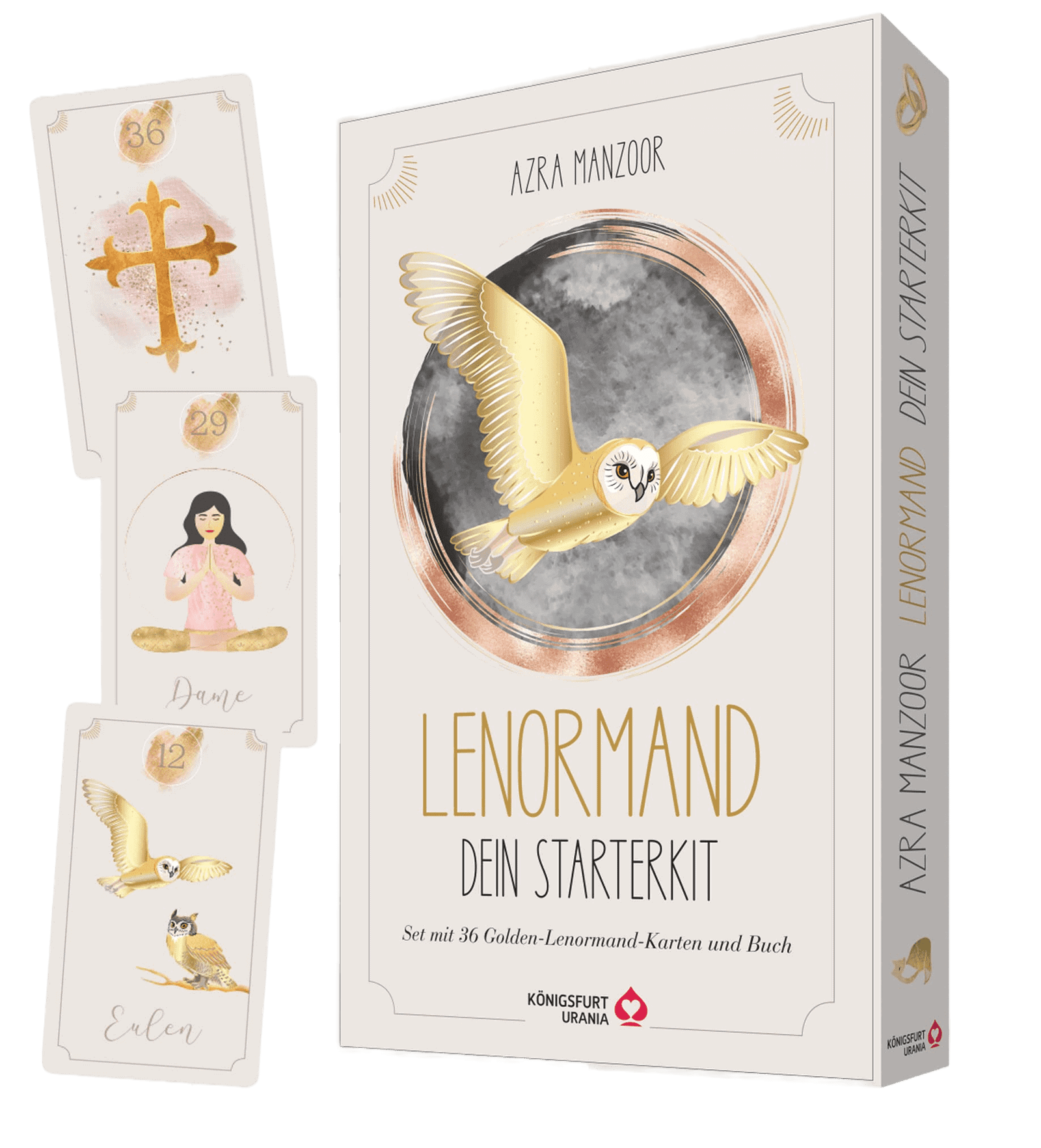 Jetzt online kaufen! Lenormandkarten zum Kartenlegen – die Starterkit Gold Ausgabe mit Begleitbuch. Wunderschöne Ausgabe!