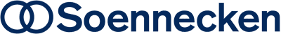 Logo des Büroartikelunternehmens Soennecken: blauer Schriftzug Soennecken, daneben ein gelbes Ring-Symbol.