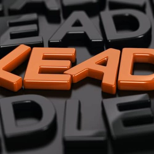 Focus on the orange word lead with many black words around over black background. 3D concept illustration of hot leads.