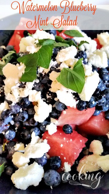 Watermelon Salad with Blueberries, Mint and Feta Cheese