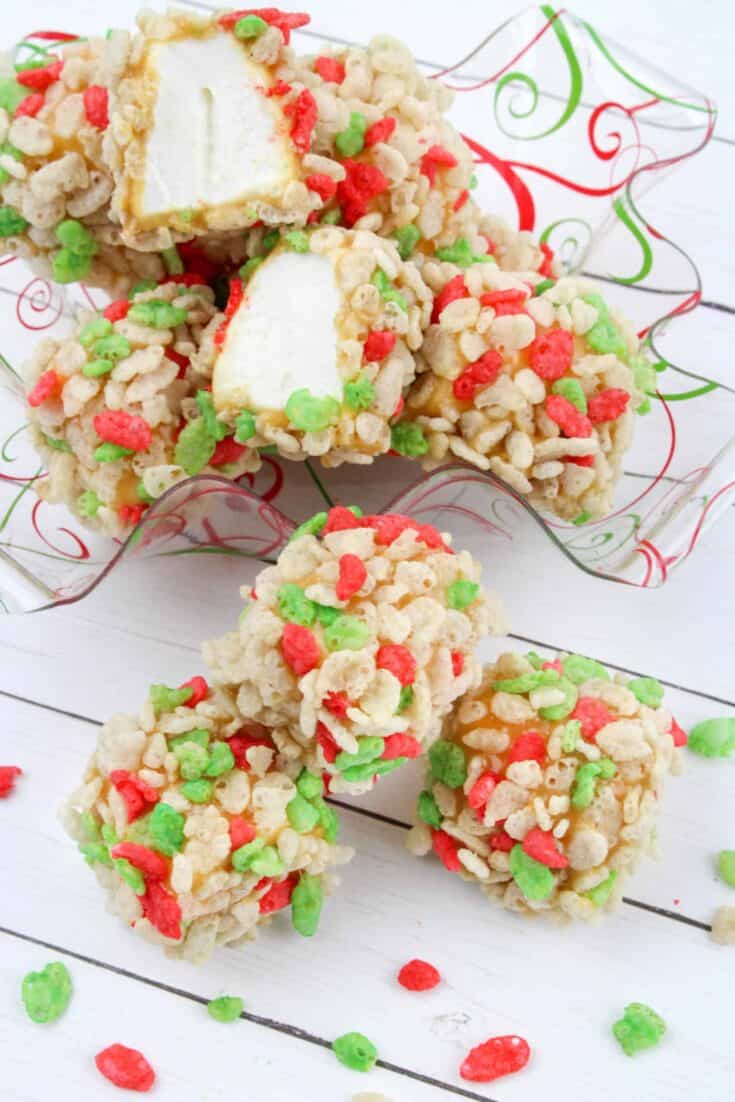 Christmas Caramel Marshmallow Rice Krispies Balls