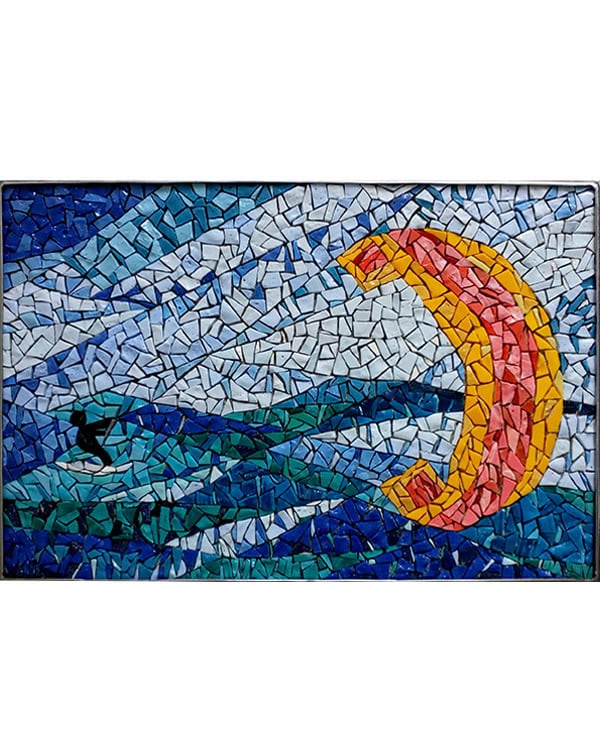 Mosaïc Concept, cours de mosaïque : Le Kitsurfeur : création en émaux de Venise