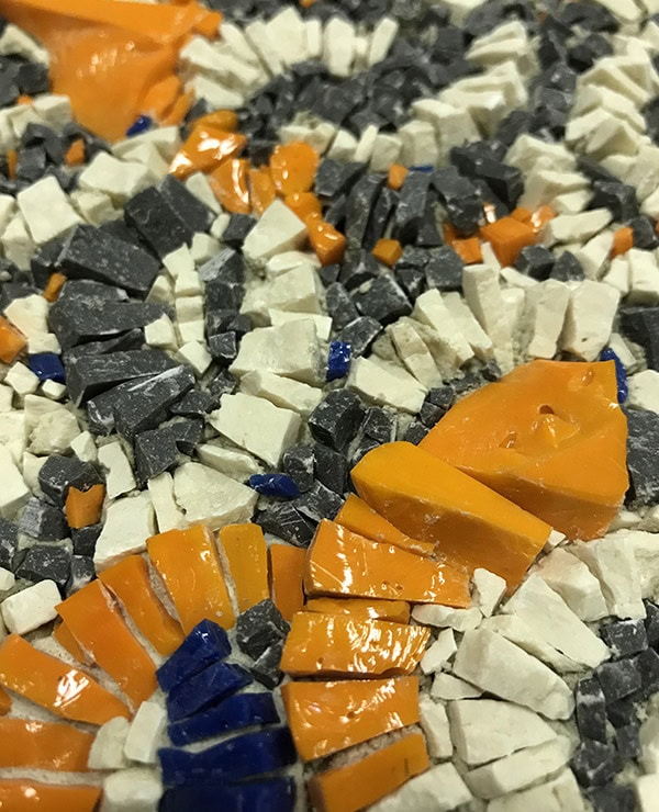 Mosaïc Concept, cours de mosaïque : Mouvements japonais (détail) : création en marbre et émaux de Venise