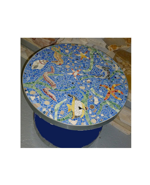 Mosaîc concept, cours de mosaïque : Table de salon en émaux de Briare
