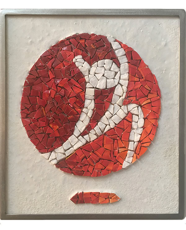 Mosaïc Concept, cours de mosaïque niveau confirmé : Logo agence de lutte contre le dopage, création en émaux de Venise sur enduit en ciment