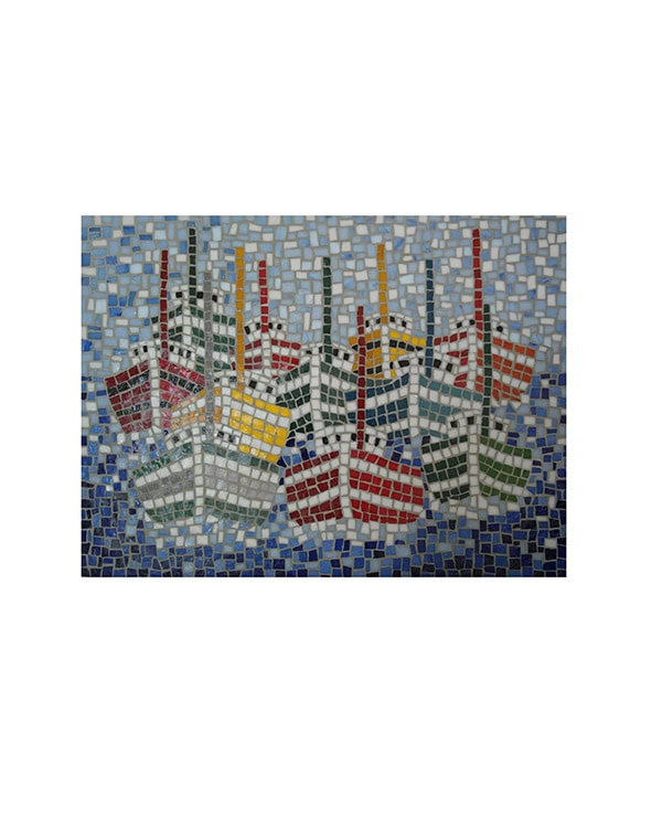 Mosaïc Concept, cours de mosaïque : Les bateaux : création en pâtes de verre, pose inversée