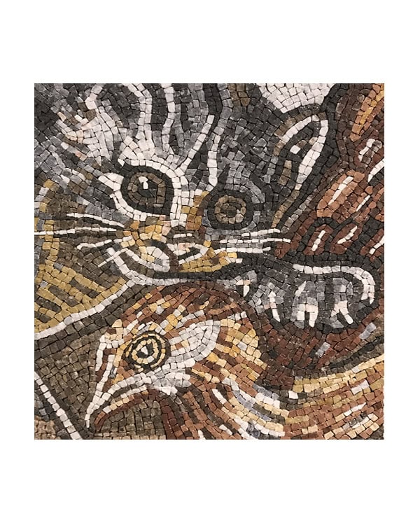 Mosaïc Concept, cours de mosaïque : le chat et l'oiseau, Copie de mosaïque antique en marbre