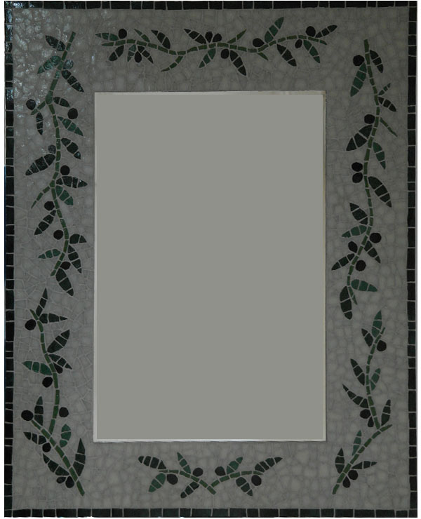 mosaïc Concept, cours de mosaïque : Miroir aux rameaux d'olivier en pâte de verre