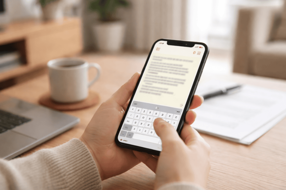 スマホで内容証明の文案を作成しているイメージ（差し替え推奨）