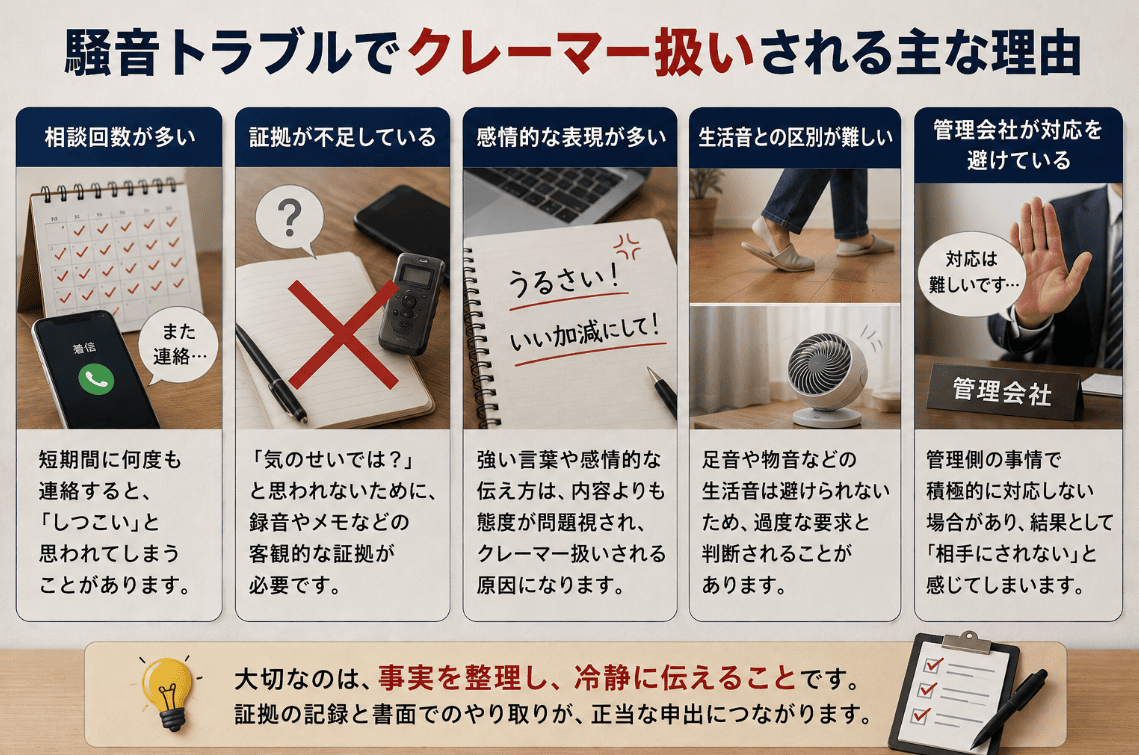 騒音トラブルでクレーマー扱いされる主な理由