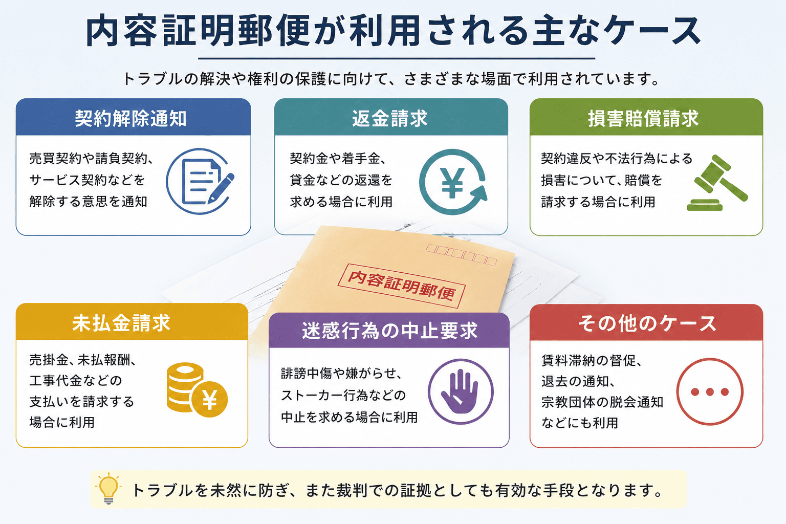 内容証明郵便が利用される主なケース