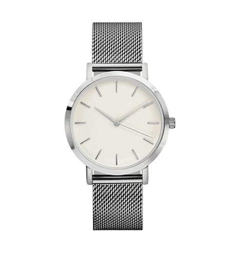 all silver stainless steel mesh strap eggshell face stylish watch