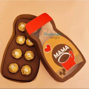 Archivo digital para recortar y armar caja en forma de café con soporte de chocolates incluye mamá y papá