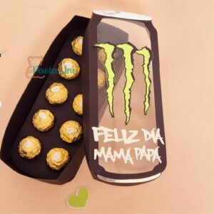 Archivo digital para recortar y armar caja en forma de Monter bebida con soporte de chocolates