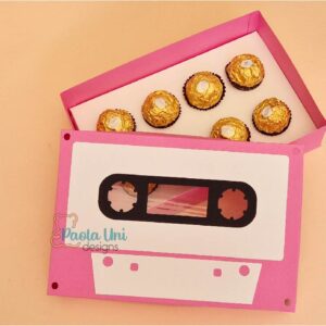 Archivo digital para recortar y armar caja en forma de cassette con soporte de chocolates
