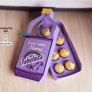 Archivo digital para cortar caja en forma de fabuloso para el dia de la madre con soporte de chocolates ferrero, fabulosa