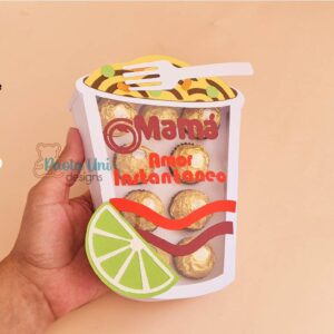 Archivo digital para recortar y armar caja en forma de sopa con soporte de chocolates
