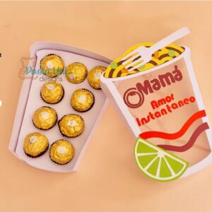 Archivo digital para recortar y armar caja en forma de sopa con soporte de chocolates