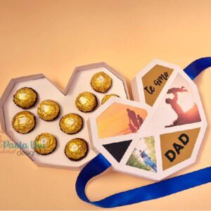 Archivo digital para recortar y armar caja en forma de corazón con soporte de chocolates