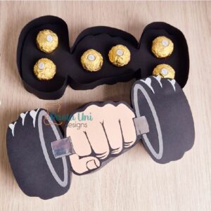 Archivo digital para recortar y armar caja en forma de pesas para cumpleaños, dia del padre