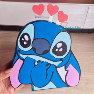 Archivo para recortar con cricut, tijera, cameo u otros plotter y armar caja en forma de stitch San Valentin