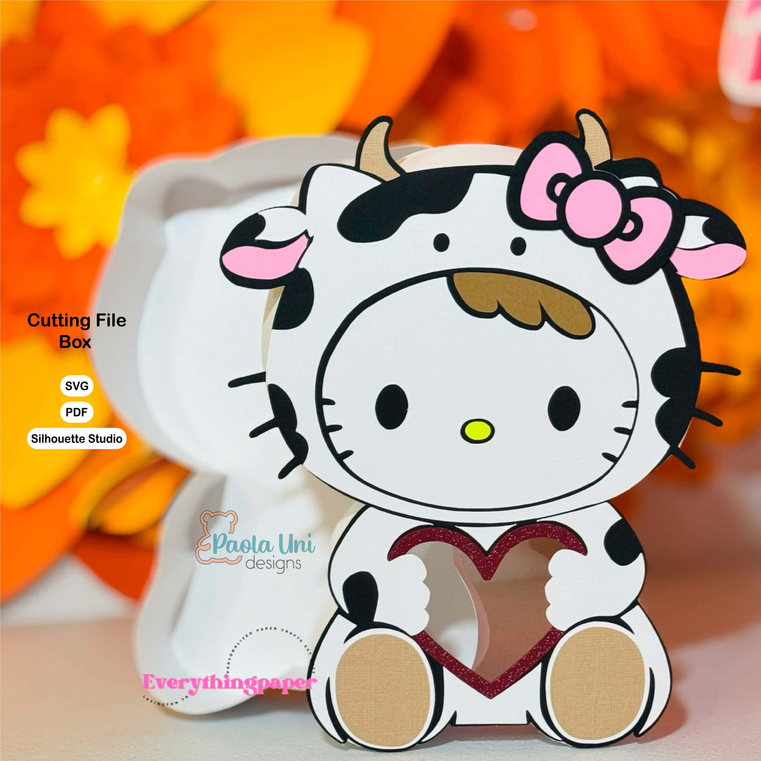 Archivo para cortar y armar caja en forma de vaca svg cricut, studio, pdf