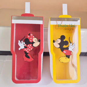 Archivo para recortar y armar caja en forma de vaso incluye imagenes de personajes en capas